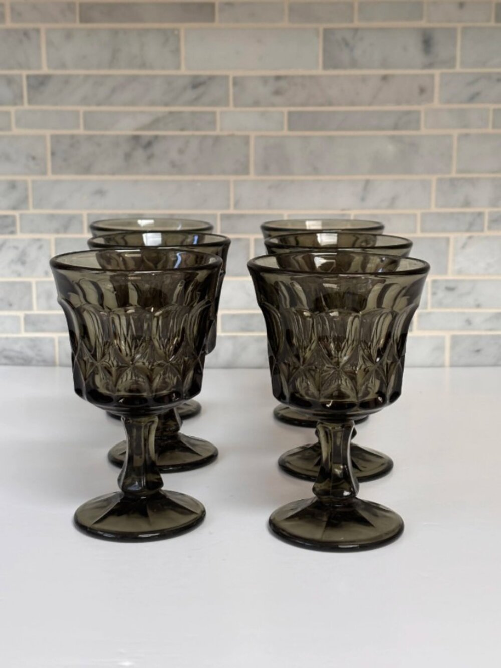 Vintage Noritake Smoke Gray Glass Goblets Set of Six